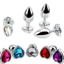Stainless Steel Metal Anal Plug Heart Shape Jewelled Sex Products